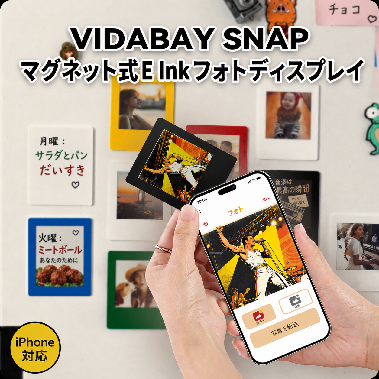 VidaBay Snap ブラック 冷蔵庫に飾った使用イメージ [color:black]
