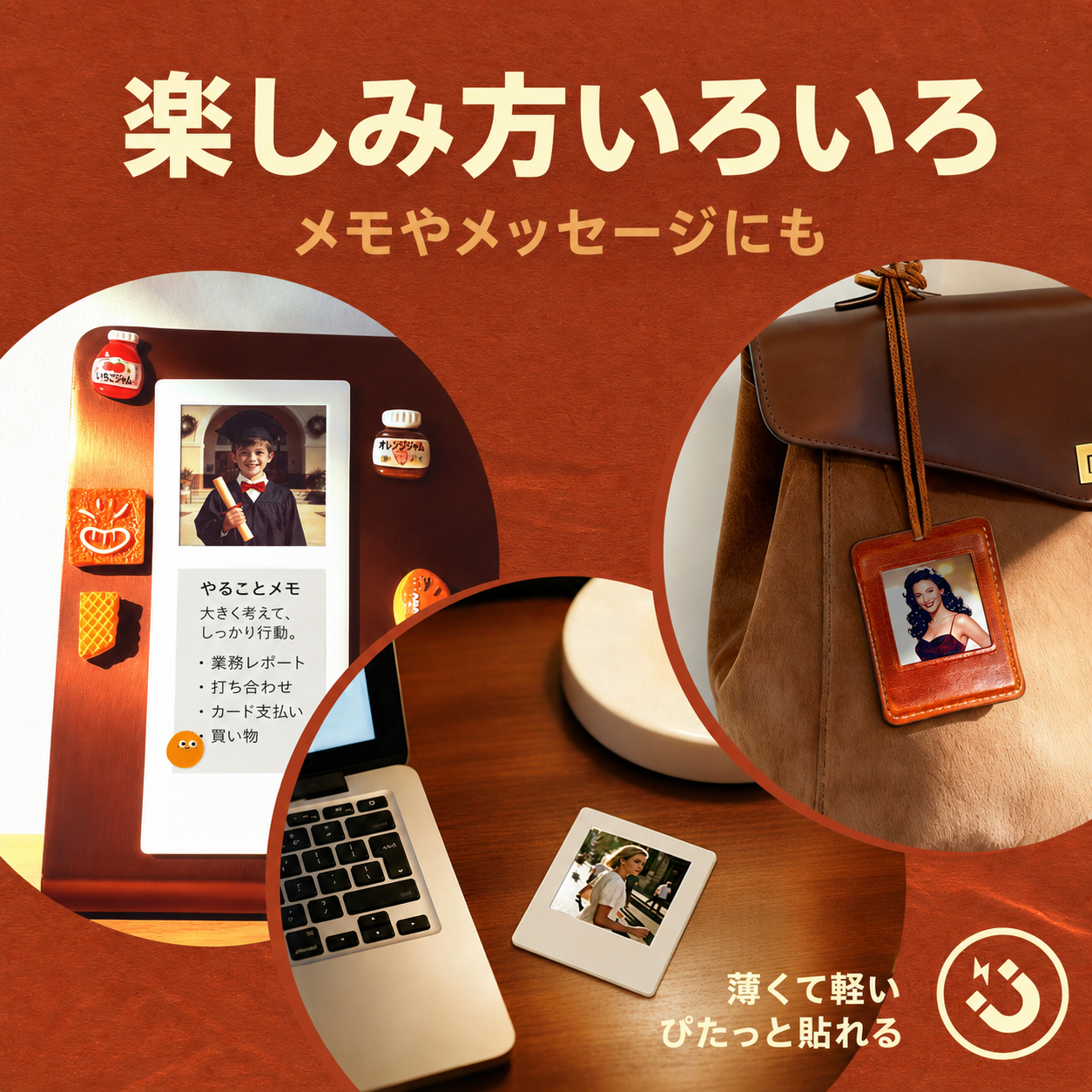 VidaBay Snap マグネット式E Inkフォトディスプレイ 3個セット