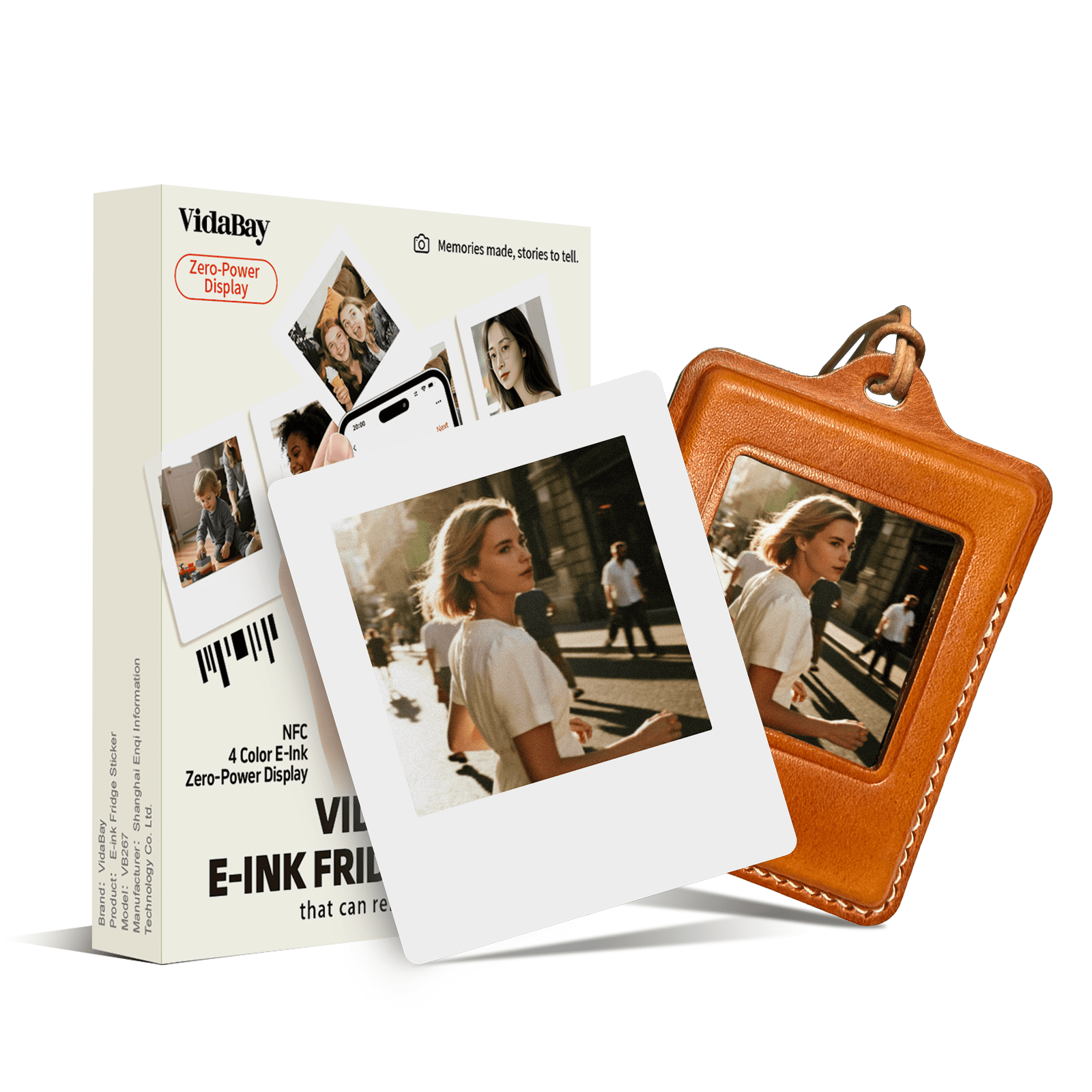 White E-Ink Fridge Magnet & Genuine Leather Case Set